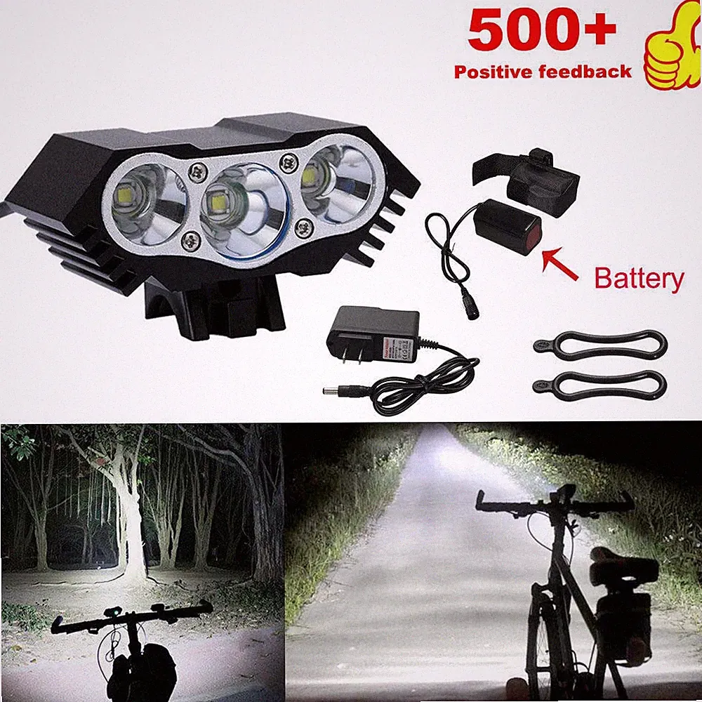 3 LED Bicycle bike Head Light Lamp Torch Flashlight with long battery pack