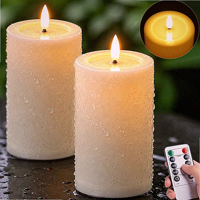 Outdoor Waterproof Flameless Candles with Remote and Timer, 2 Pack Battery Op...